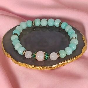 Rose Quartz Crystal Amazonite Mala Bracelet Y2K Soft Girl Mermaidcore Unisex 00s